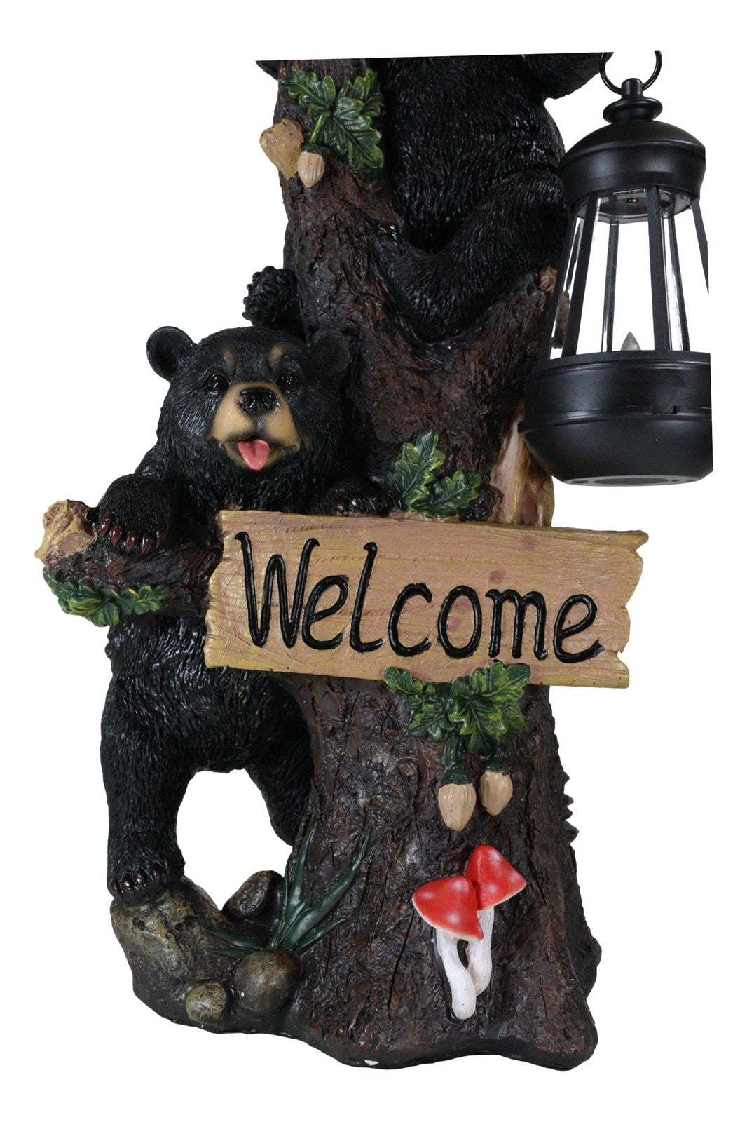 Climbing Black Bear Cubs Garden Light Welcome Statue Figurine Solar LED Lantern