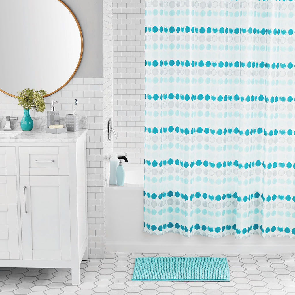 17-Piece Polka Dot Polyester/Ceramic Shower Curtain & Bathroom Accessory Set, Multi-Color