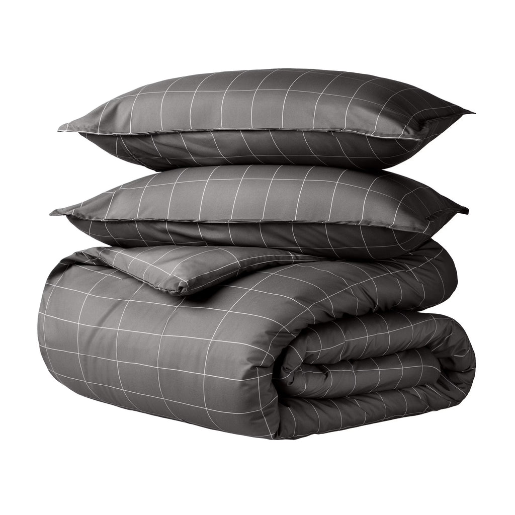 Luxury Duvet Cover and Sham Set - Premium 1800 Collection - Ultra-Soft - Oversized Queen, Grid - Gray/White, 3-Pieces