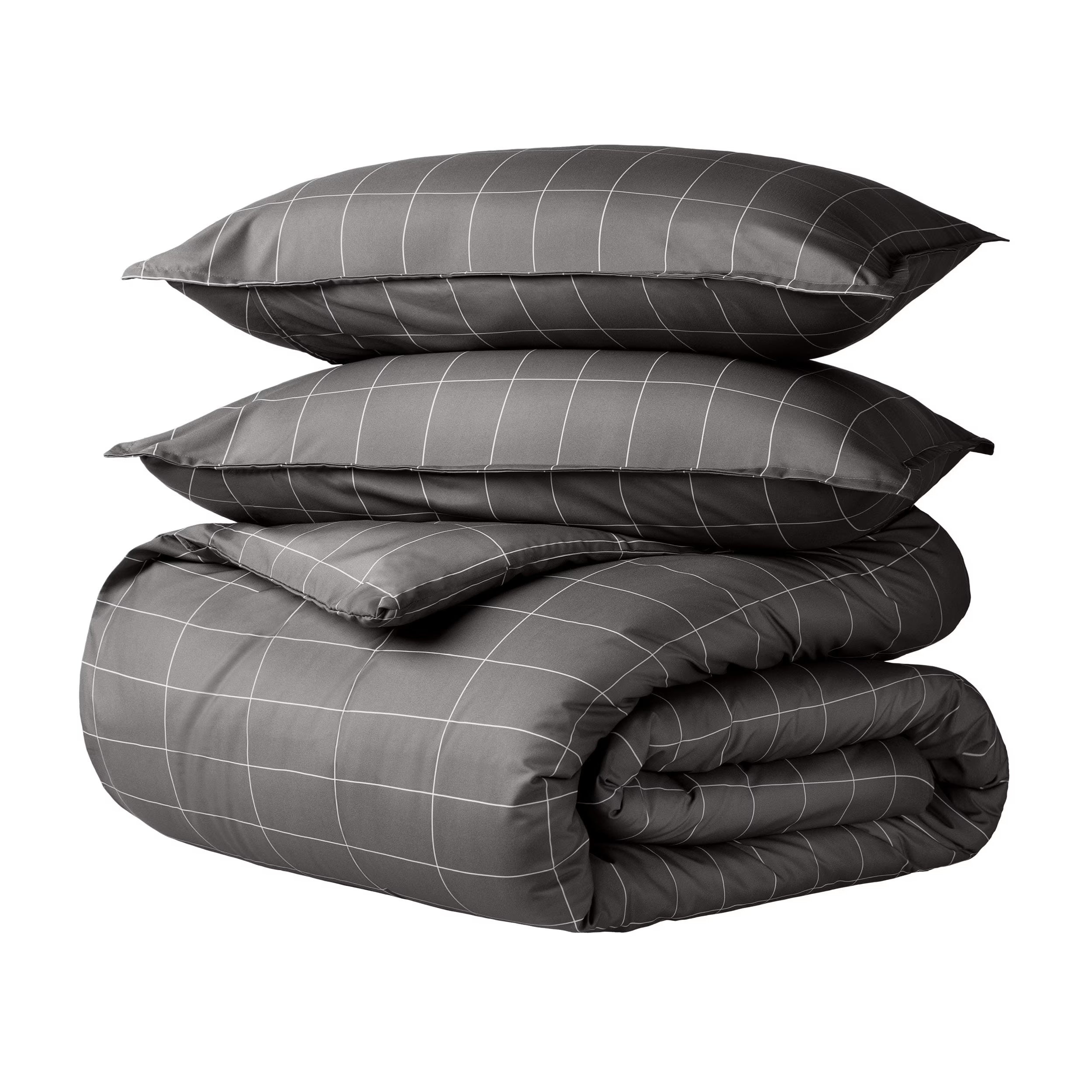 Luxury Duvet Cover and Sham Set - Premium 1800 Collection - Ultra-Soft - Oversized Queen, Grid - Gray/White, 3-Pieces