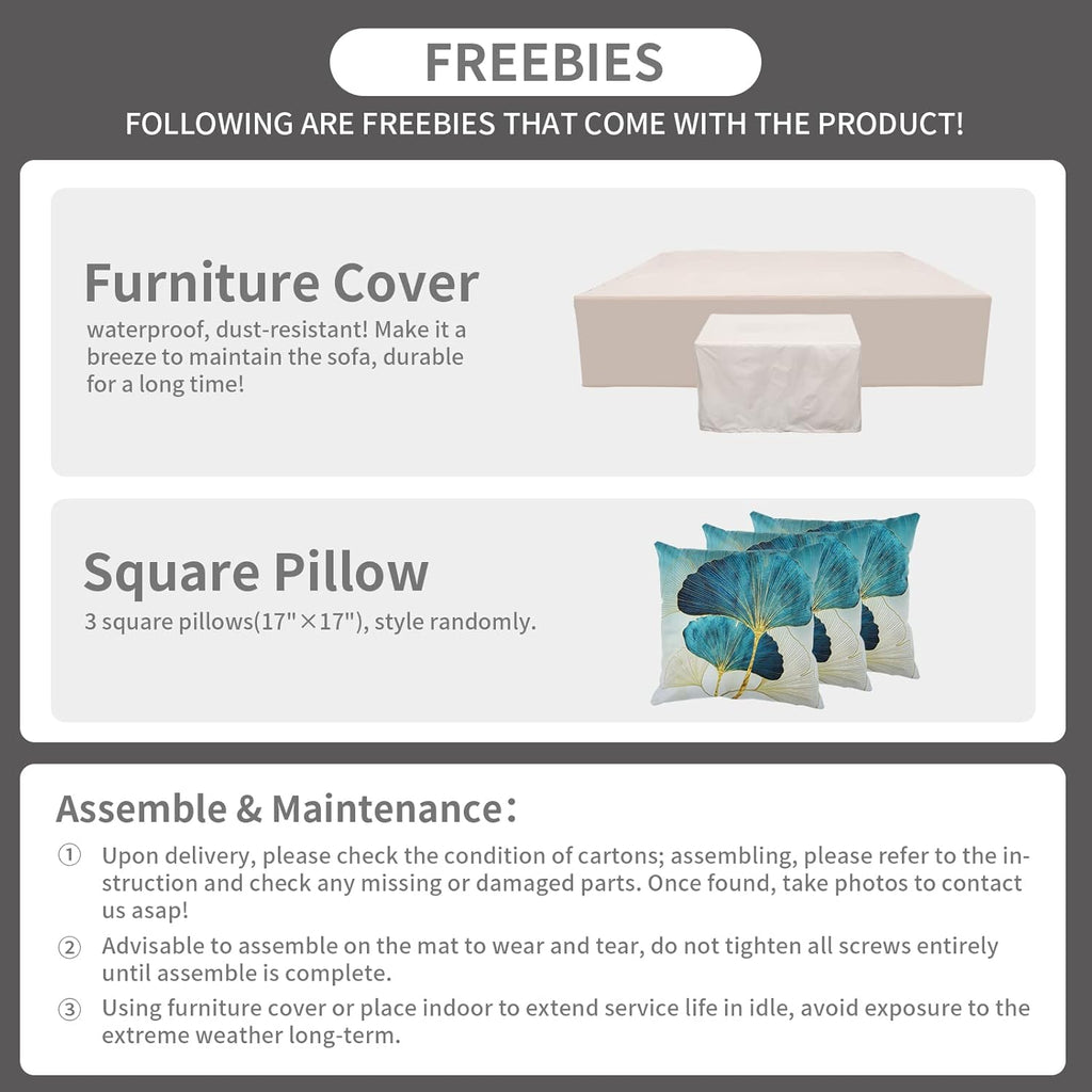 Outdoor Sectional Patio Furniture 45 in Fire Pit 9-Piece Patio Sectional Outdoor Furniture 60000 BTU Steel Propane Fire Pit Table Glass Wind Guard No-Slip 5" Cushions Waterproof Covers, Peacock Blue