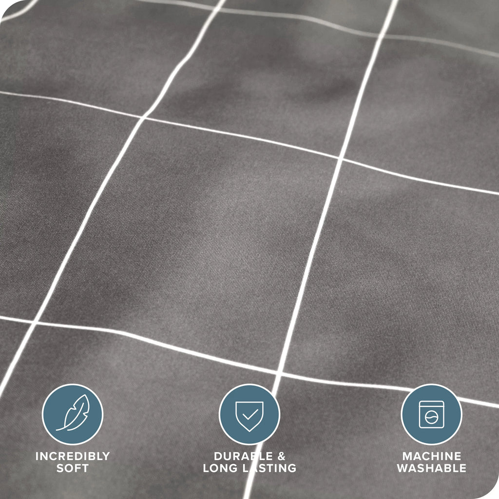 Luxury Duvet Cover and Sham Set - Premium 1800 Collection - Ultra-Soft - Oversized Queen, Grid - Gray/White, 3-Pieces