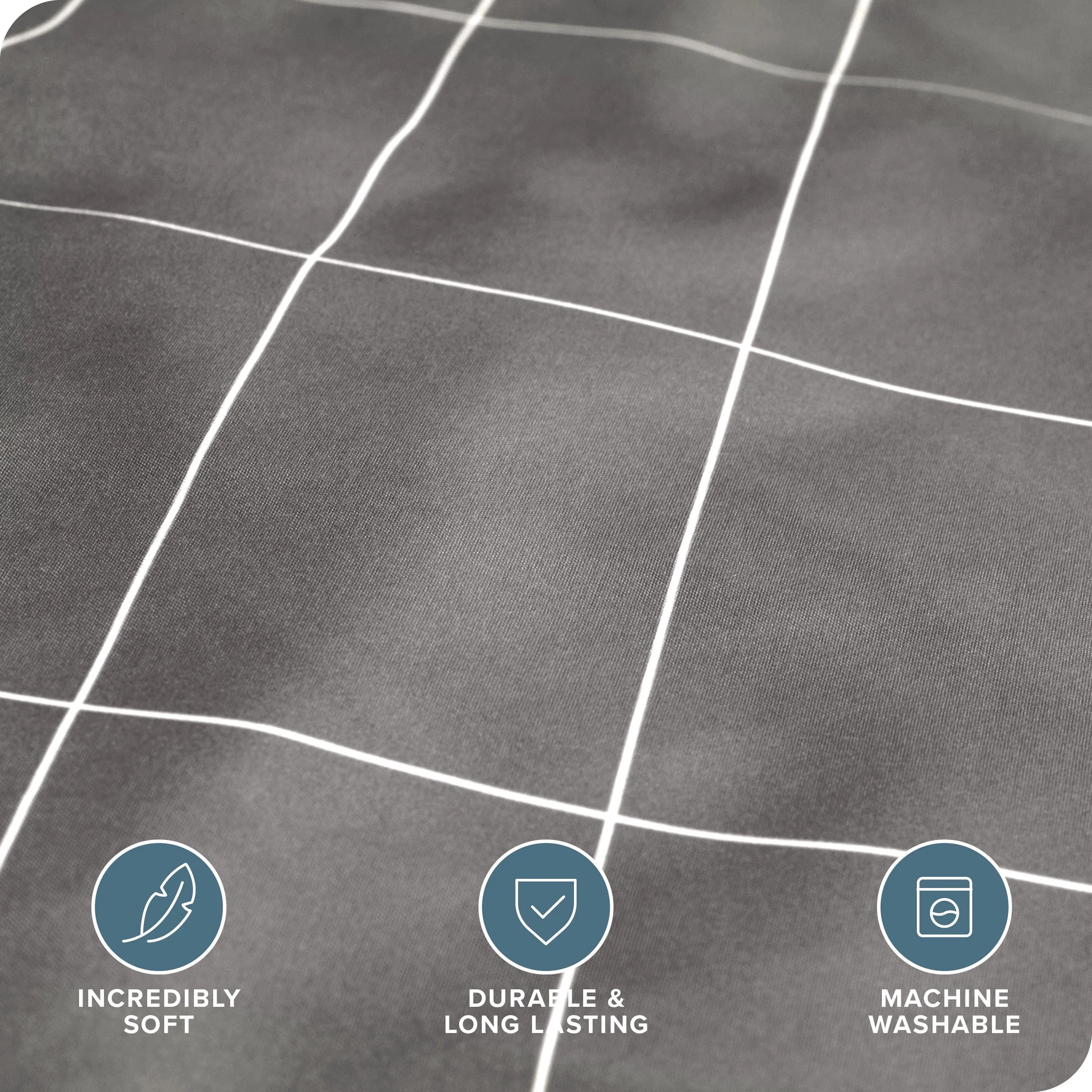Luxury Duvet Cover and Sham Set - Premium 1800 Collection - Ultra-Soft - Oversized Queen, Grid - Gray/White, 3-Pieces