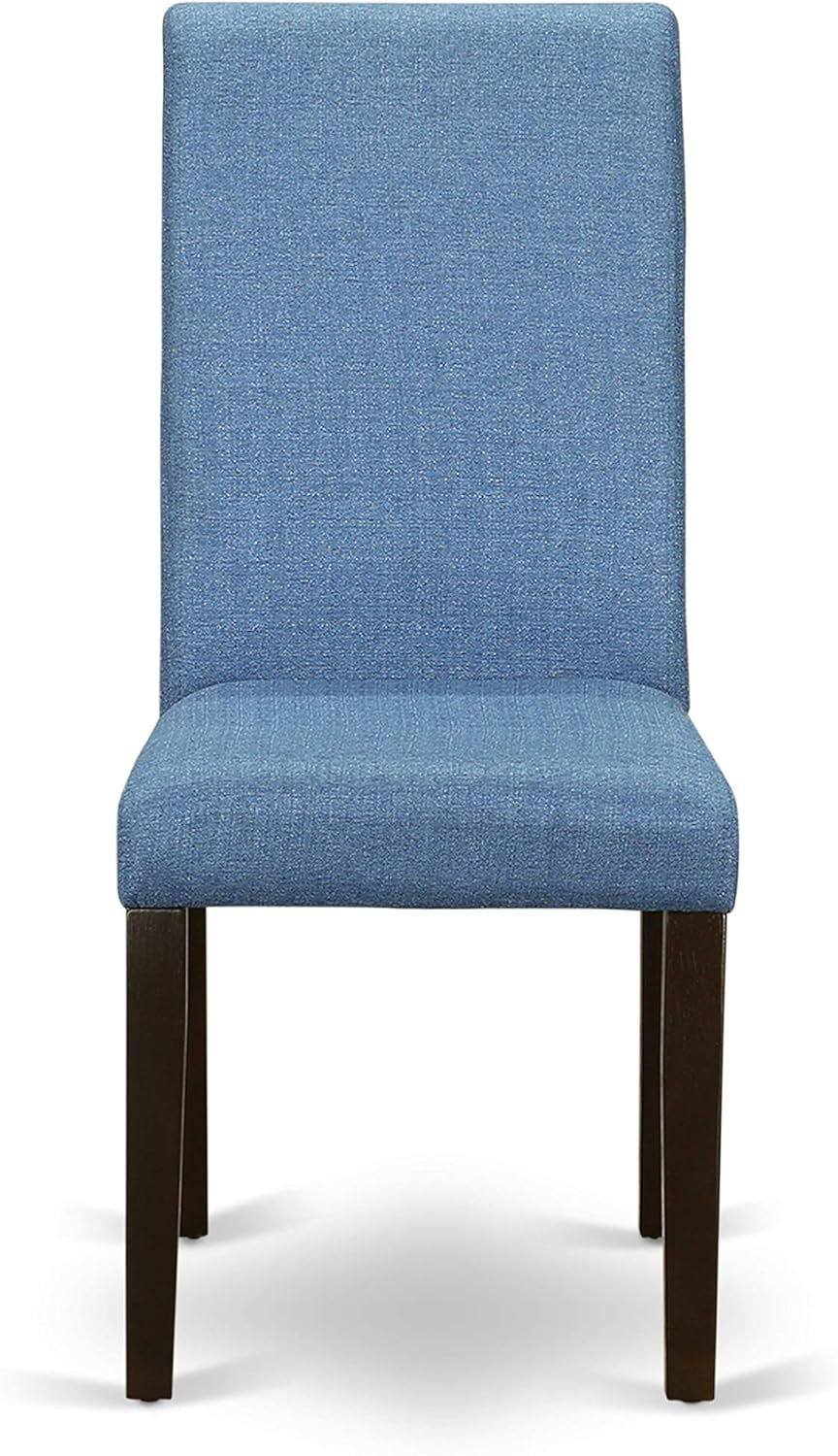 BOBA5-CAP-21 5 Piece Kitchen Table & Chairs Set Includes a round Dining Room Table and 4 Blue Color Linen Fabric Parsons Dinette Chairs, 42X42 Inch, Cappuccino