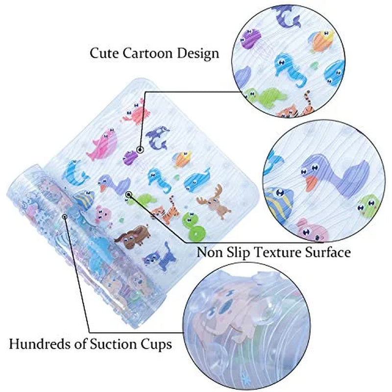 Cartoon Kids Bath Mat - Non Slip Bathtub Mat 35X16 Inch XL Large Size Tub Mats anti Slip Shower Mats for Bathroom Floor (Zoo)