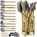 Gold 38 Pieces Silicone Kitchen Utensils Set with Sturdy Stainless Steel Utensil Holder