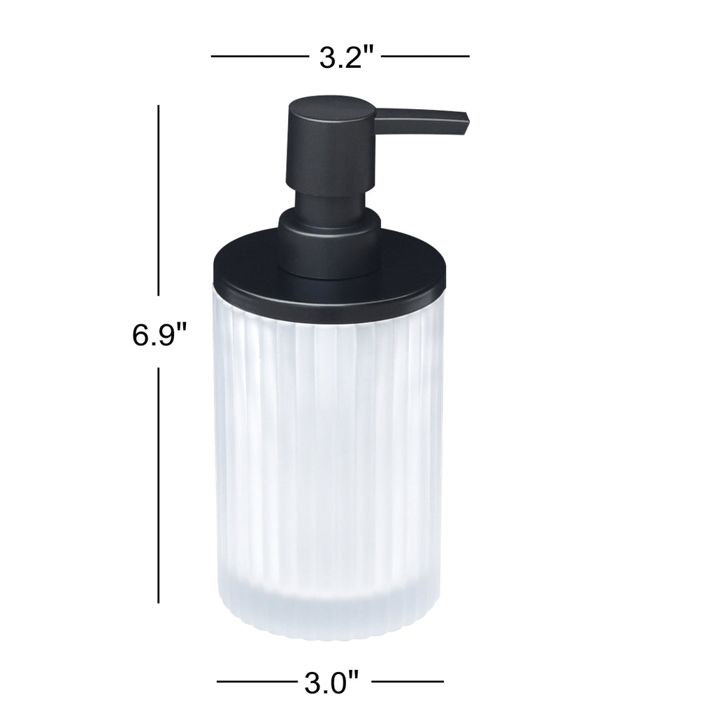 Ribbed Glass and Metal Soap Pump, White with Black Accents