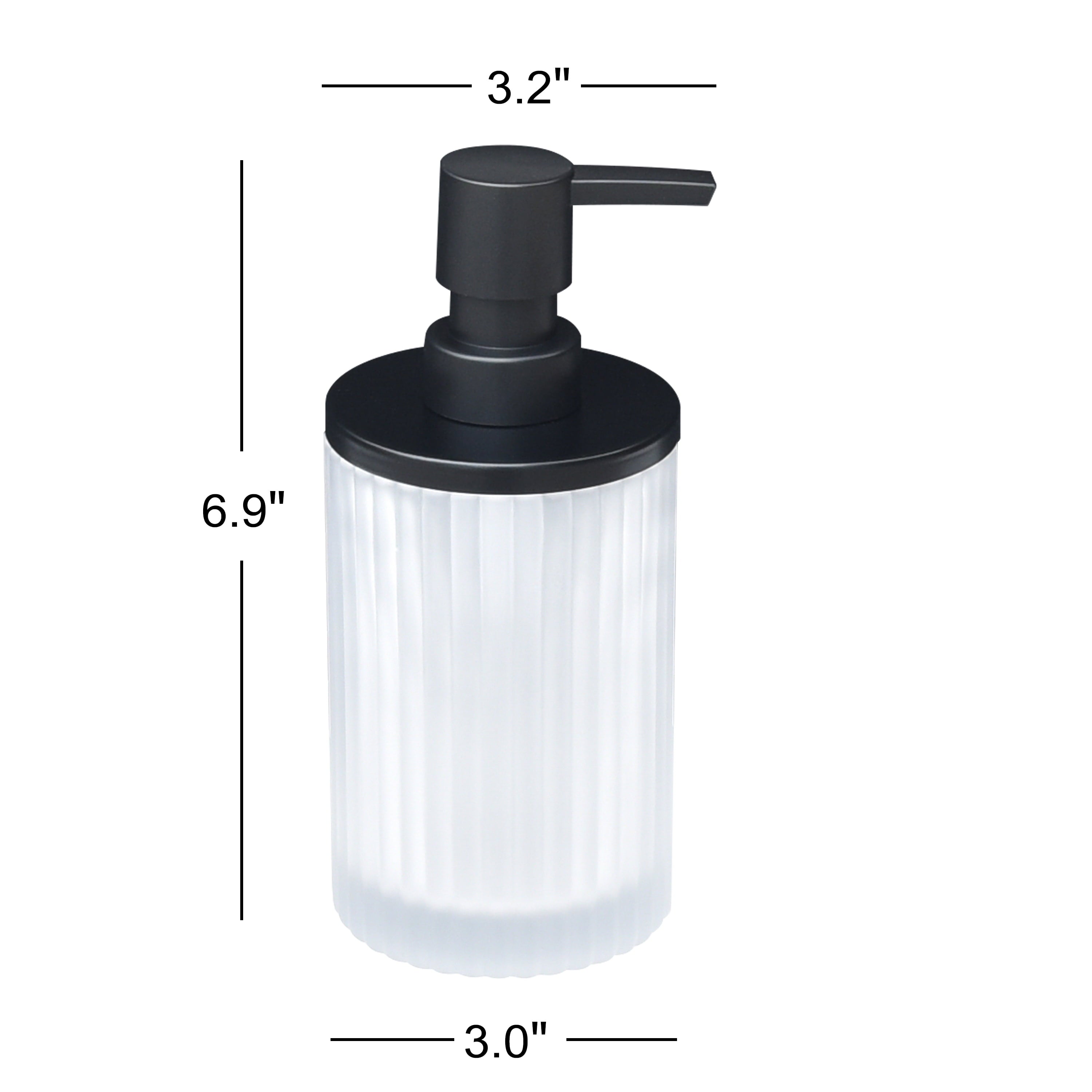 Ribbed Glass and Metal Soap Pump, White with Black Accents