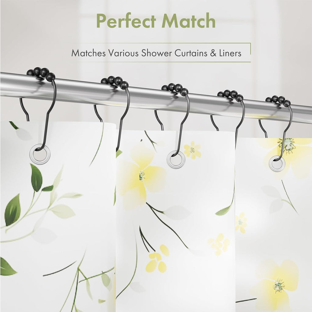 Black Shower Curtain Hooks, Decorative Shower Curtain Hooks, Shower Hooks for Shower Curtain Rust Proof Stainless Steel Shower Curtain Hooks Set of 12