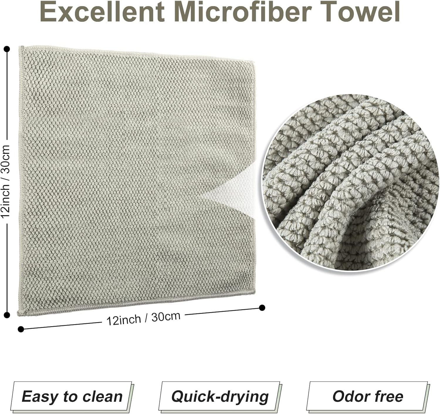 Microfiber Dish Cloths for Kitchen - Kitchen Cleaning Dish Cloth Towels Set, Absorbent Glass Cleaning Cloths for House - Extra Soft Household Cleaning Wipes Towels by  (Grey, Pack of 10)