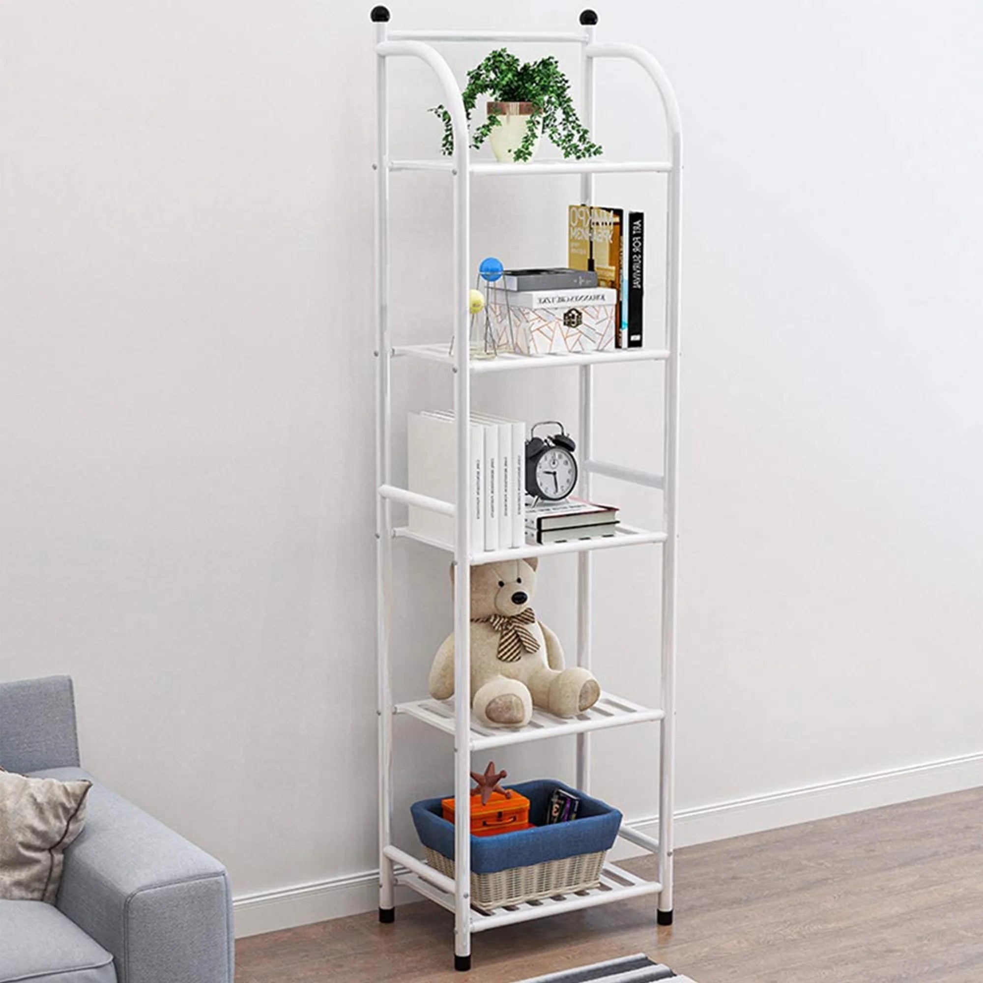 5 Tier Freestanding Metal Shelf Open Bathroom Shelf for Bathroom Storage White