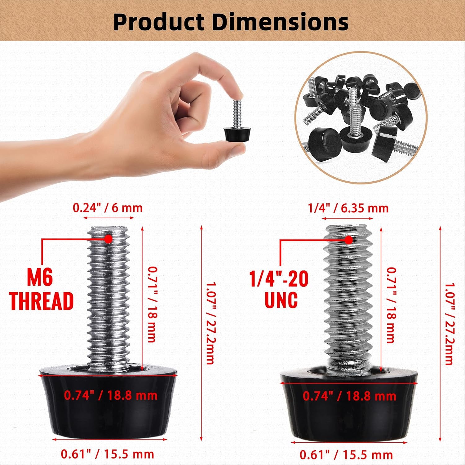 1/4"-20 Leg Levelers, Adjustable Furniture Feet, Adjustable Furniture Leveler, Screw on Leveling Feet, Furniture Legs, Adjustable Chair Glide, Screw in Glides for Table, 20 Pcs Pack