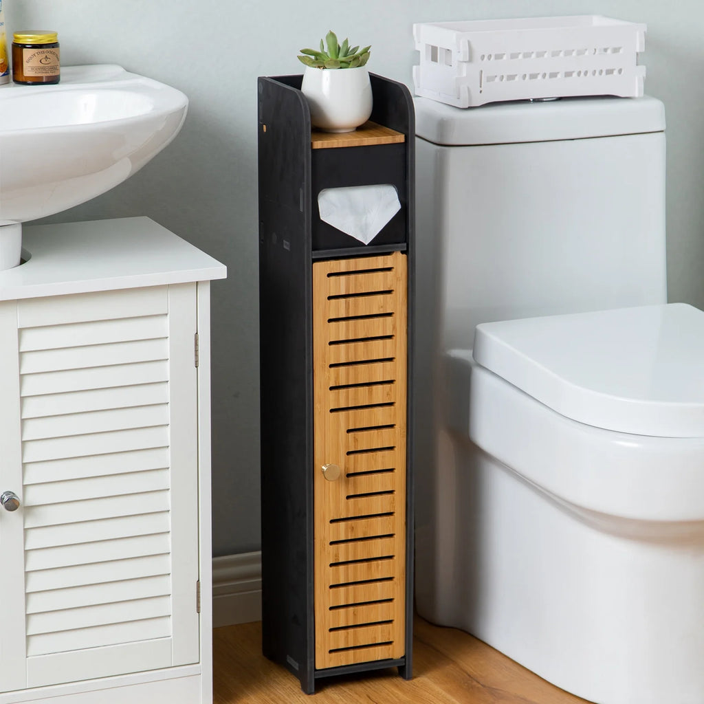 Toilet Paper Stand,Toilet Paper Holder Stand beside Toilet Storage for Bathtroom Storage,Narrow Bathroom Cabinet for Small Space,Black by