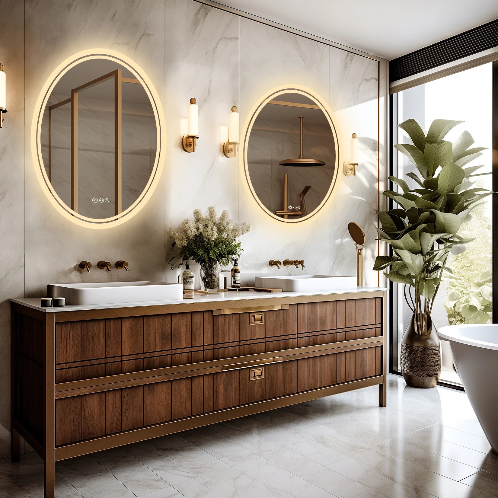 LED Bathroom Mirror Backlit round Vanity Mirror with Lights Wall Mounted Anti-Fog Lighted Bathroom Mirror Dimmable Makeup Mirror