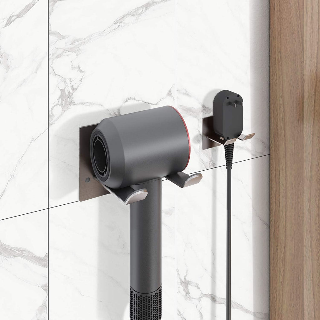 Hair Dryer Holder, New Upgrade Wall Mount Self Adhesive - Blow Dryer Holder Punching or Self-Adhesive Two Ways to Use and Fit for Most Hair Dryers