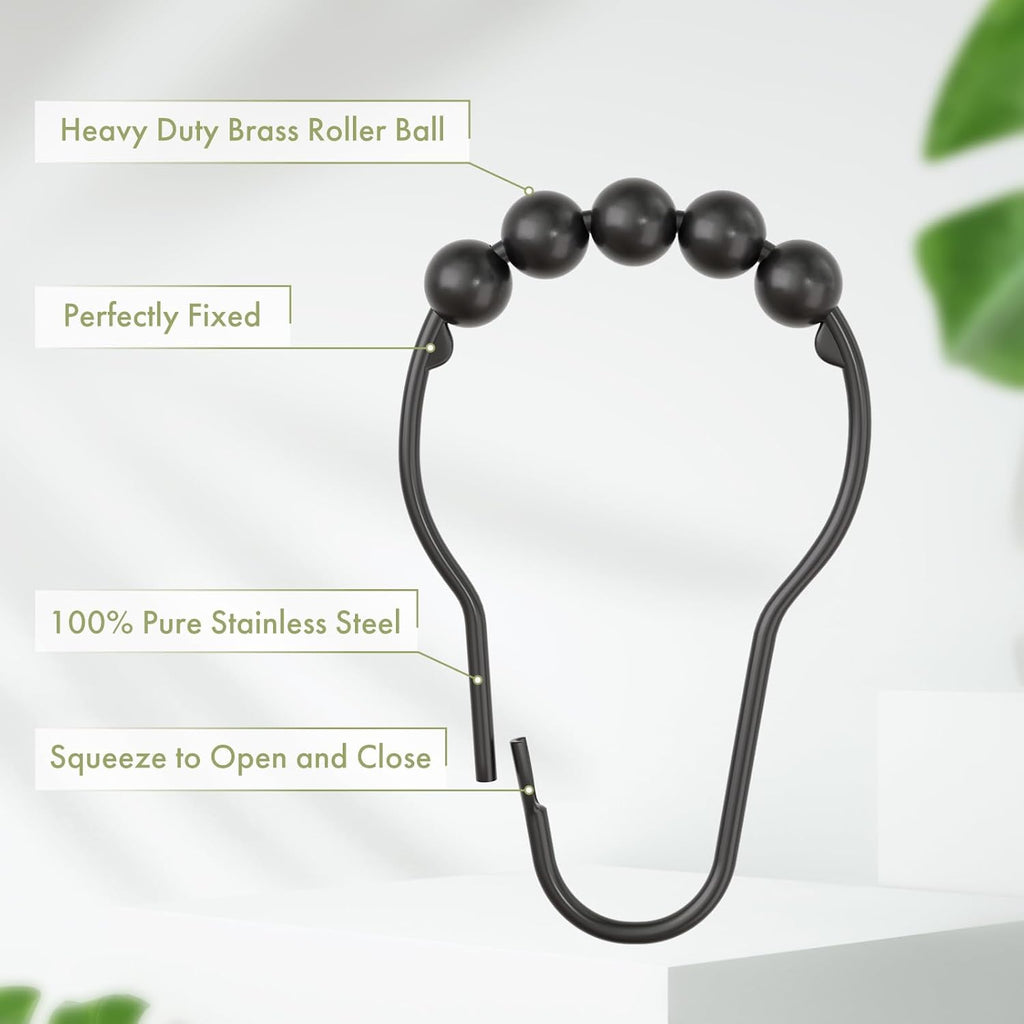Black Shower Curtain Hooks, Decorative Shower Curtain Hooks, Shower Hooks for Shower Curtain Rust Proof Stainless Steel Shower Curtain Hooks Set of 12
