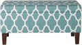 Large Upholstered Rectangular Storage Ottoman Bench with Hinged Lid, Teal Blue Geometric