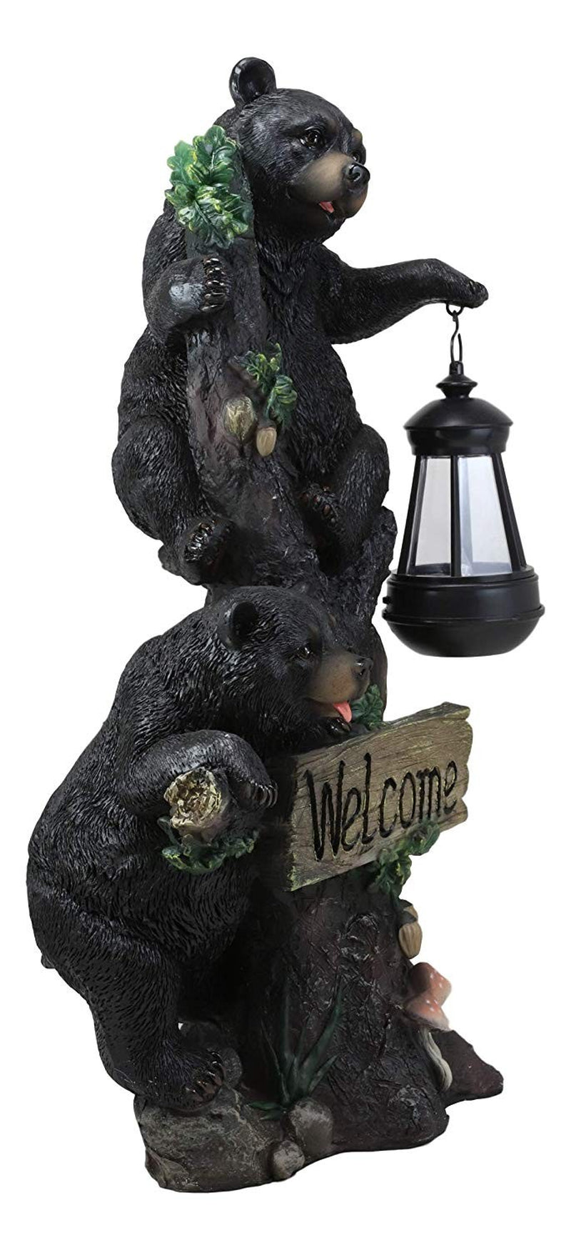 Climbing Black Bear Cubs Garden Light Welcome Statue Figurine Solar LED Lantern