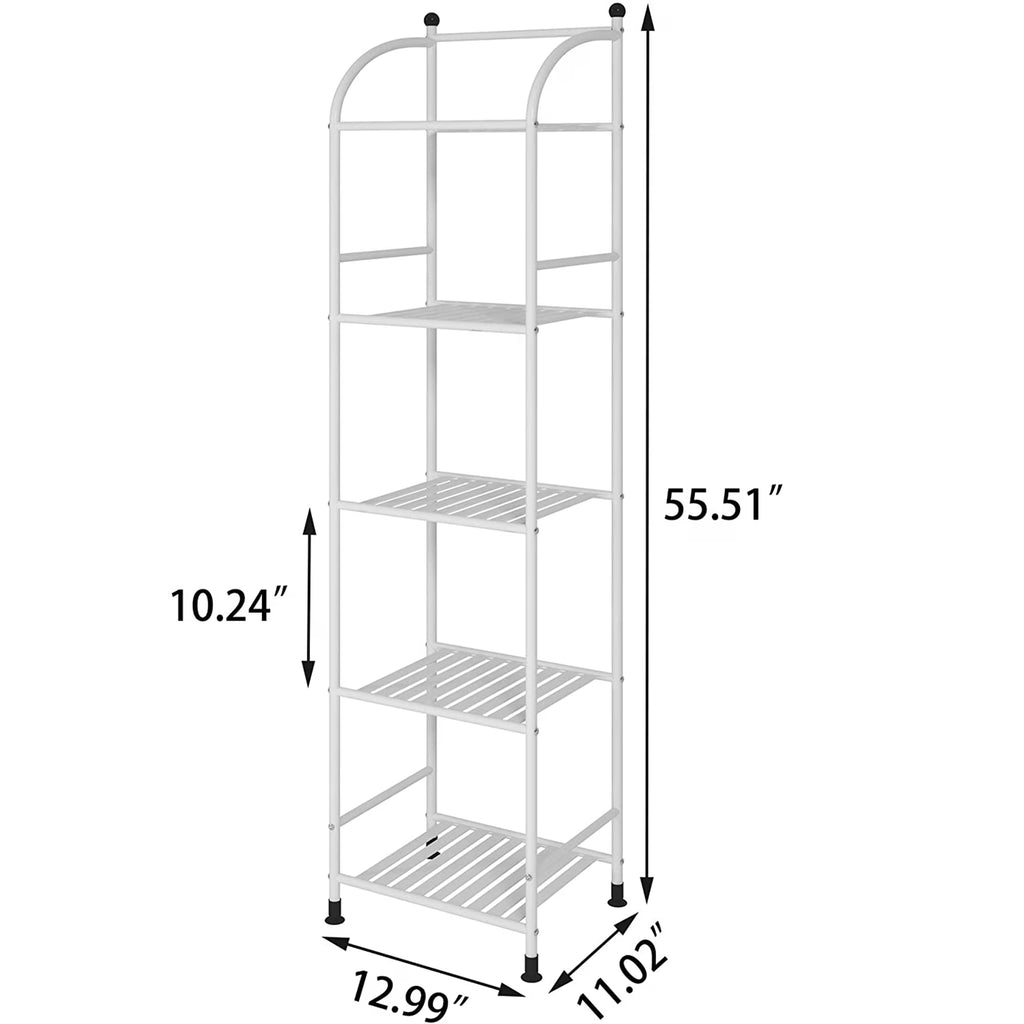 5 Tier Freestanding Metal Shelf Open Bathroom Shelf for Bathroom Storage White