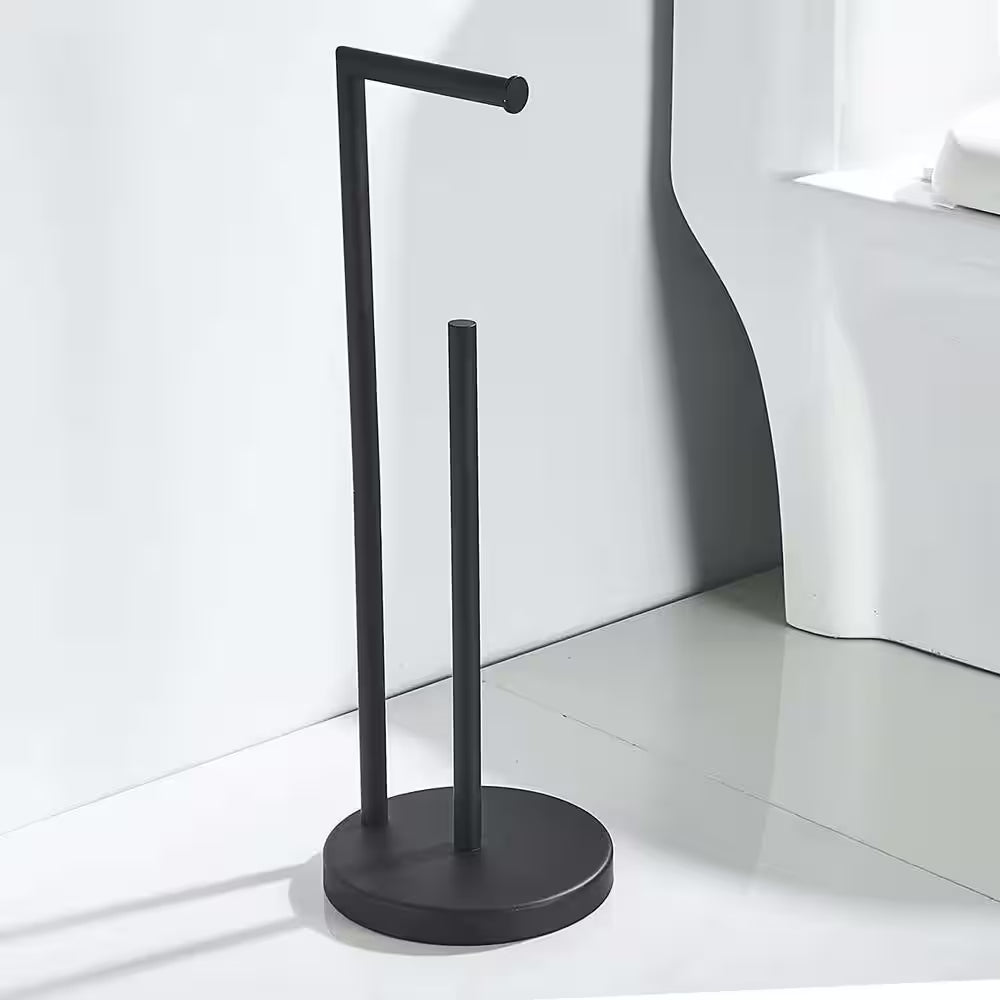 Bathroom Freestanding Toilet Paper Holder Stand with Reserver in Matte Black