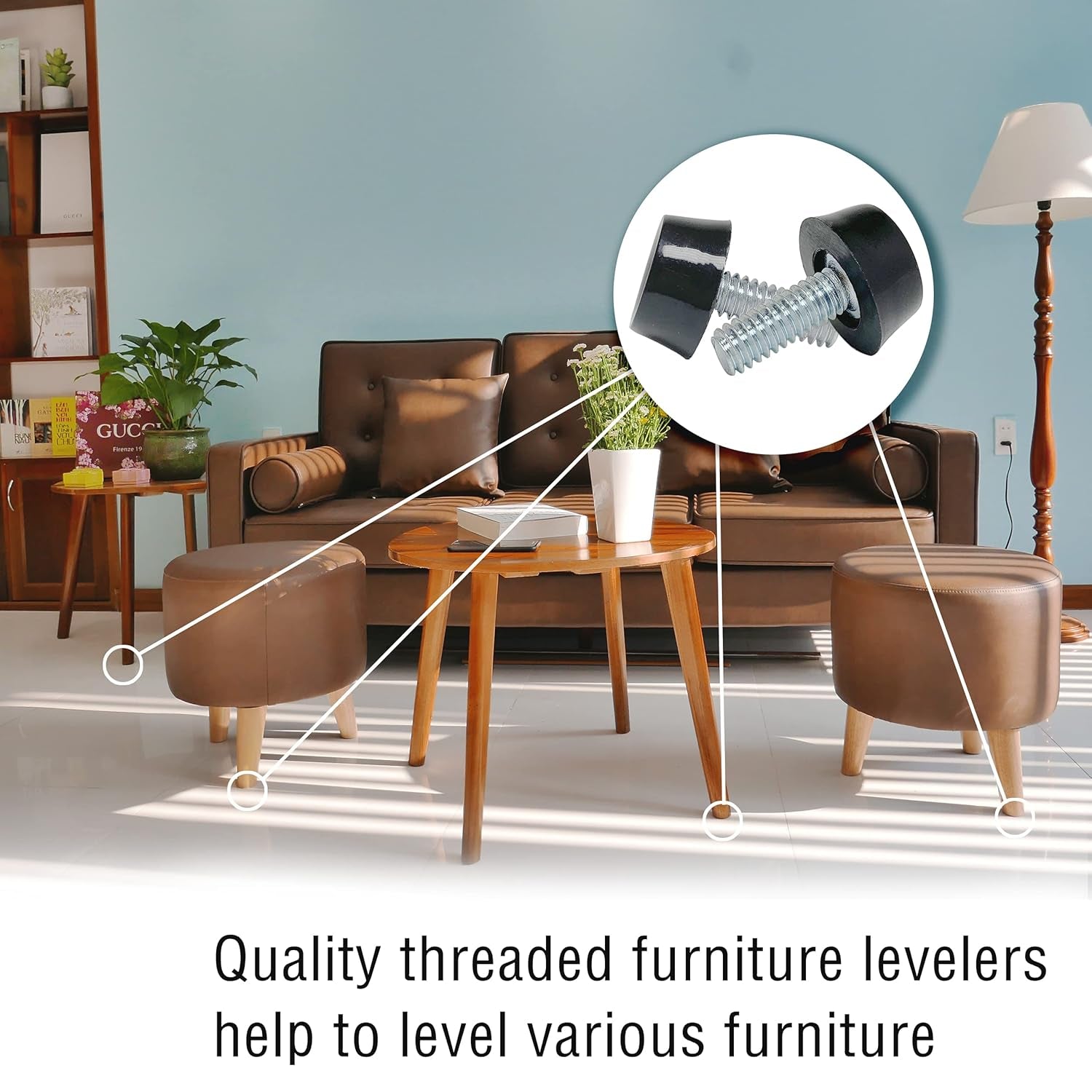 1/4"-20 Leg Levelers, Adjustable Furniture Feet, Adjustable Furniture Leveler, Screw on Leveling Feet, Furniture Legs, Adjustable Chair Glide, Screw in Glides for Table, 20 Pcs Pack