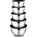 Mixing Bowls with Lids Set of 5,  Stainless Steel Mixing Bowls Metal Nesting Salad Bowls, Size 4.5, 3, 1.5, 1, 0.7 QT Great for Cooking, Baking, Serving - Black