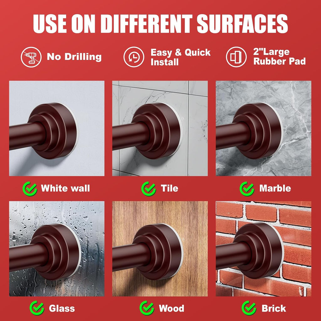 Shower Curtain Rod - 32-43 Inch Rustproof Tension Rod, Non-Slip Spring Design, No Drilling Adjustable Curtain Rod for Bathroom, Kitchen, and Closet（Brown）