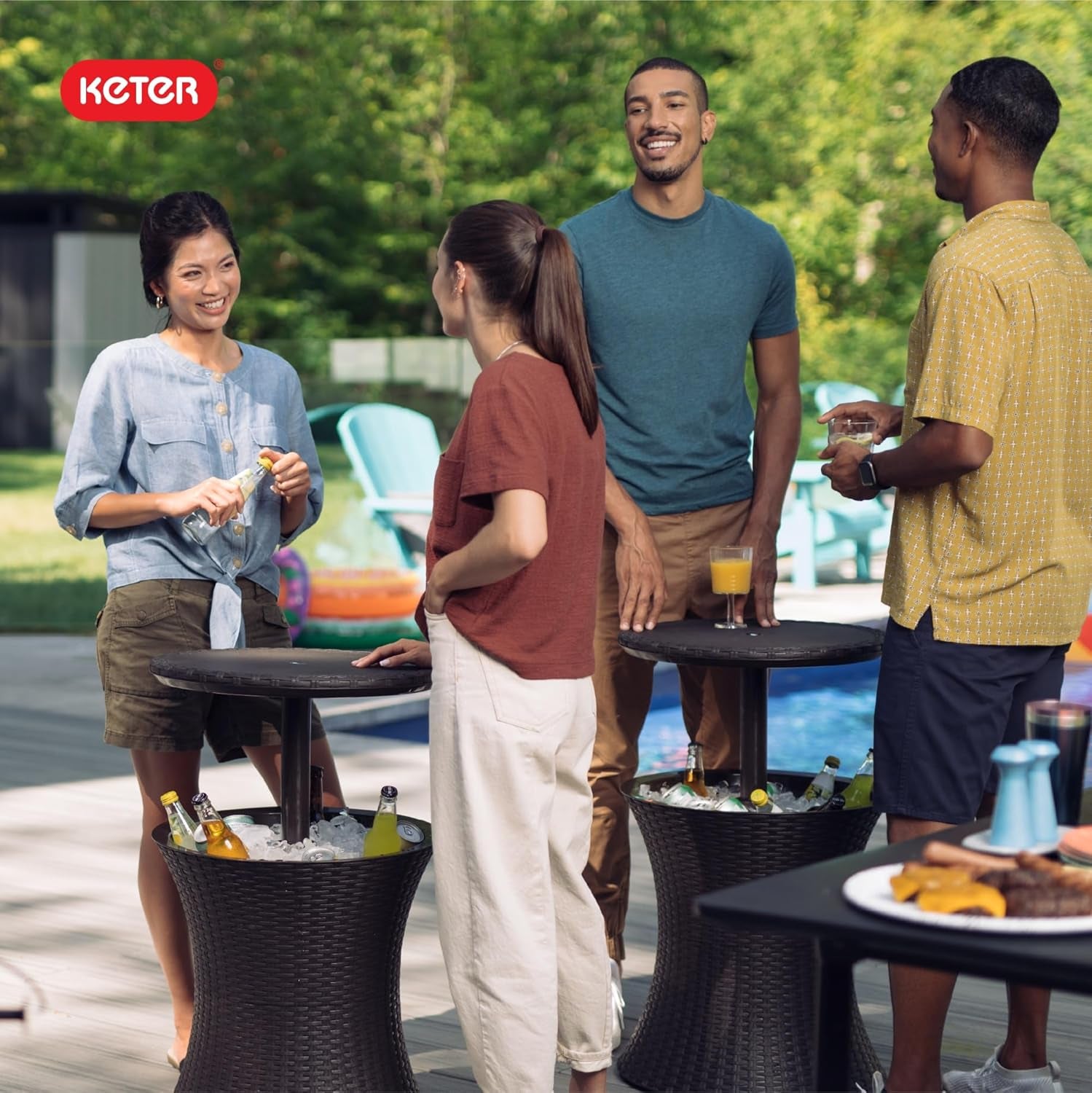 Pacific Cool Bar Outdoor Patio Furniture and Hot Tub Side Table with 7.5 Gallon Beer and Wine Cooler, Espresso Brown