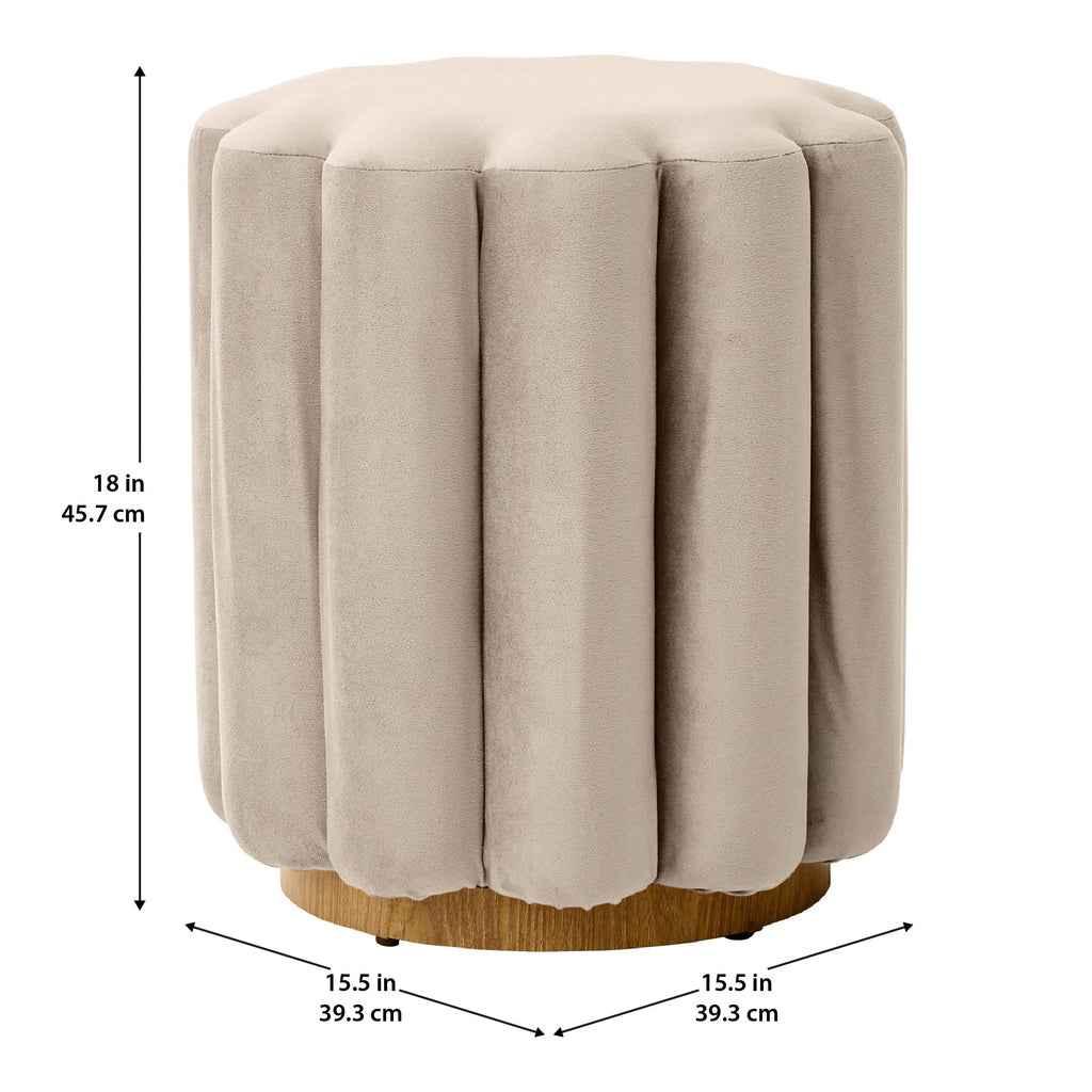 Lillian Velvet Tufted Ottoman, Beige