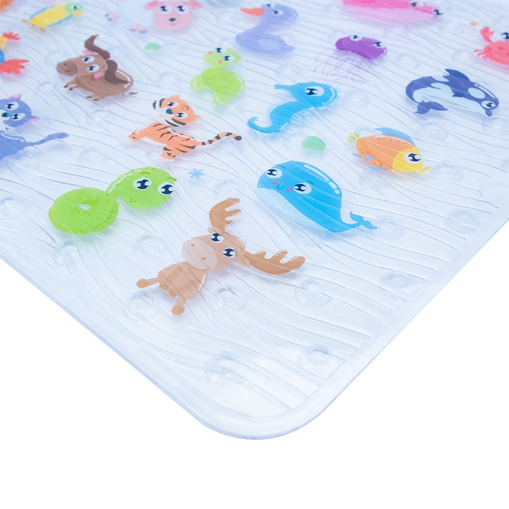 Cartoon Kids Bath Mat - Non Slip Bathtub Mat 35X16 Inch XL Large Size Tub Mats anti Slip Shower Mats for Bathroom Floor (Zoo)