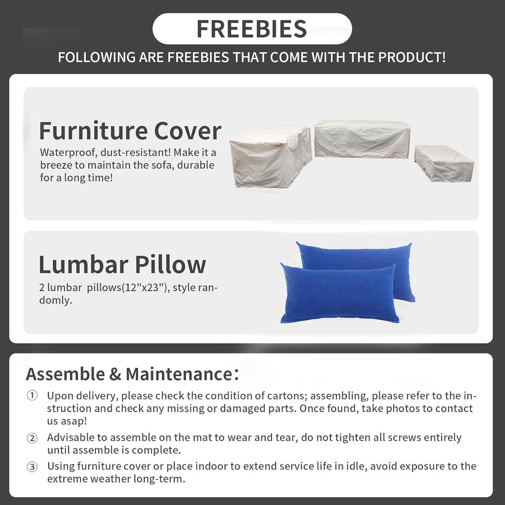 Outdoor Wicker Furniture Couch Set 5 Pieces Patio Furniture Sectional Sofa with Royal Blue Cushions and Waterproof Covers