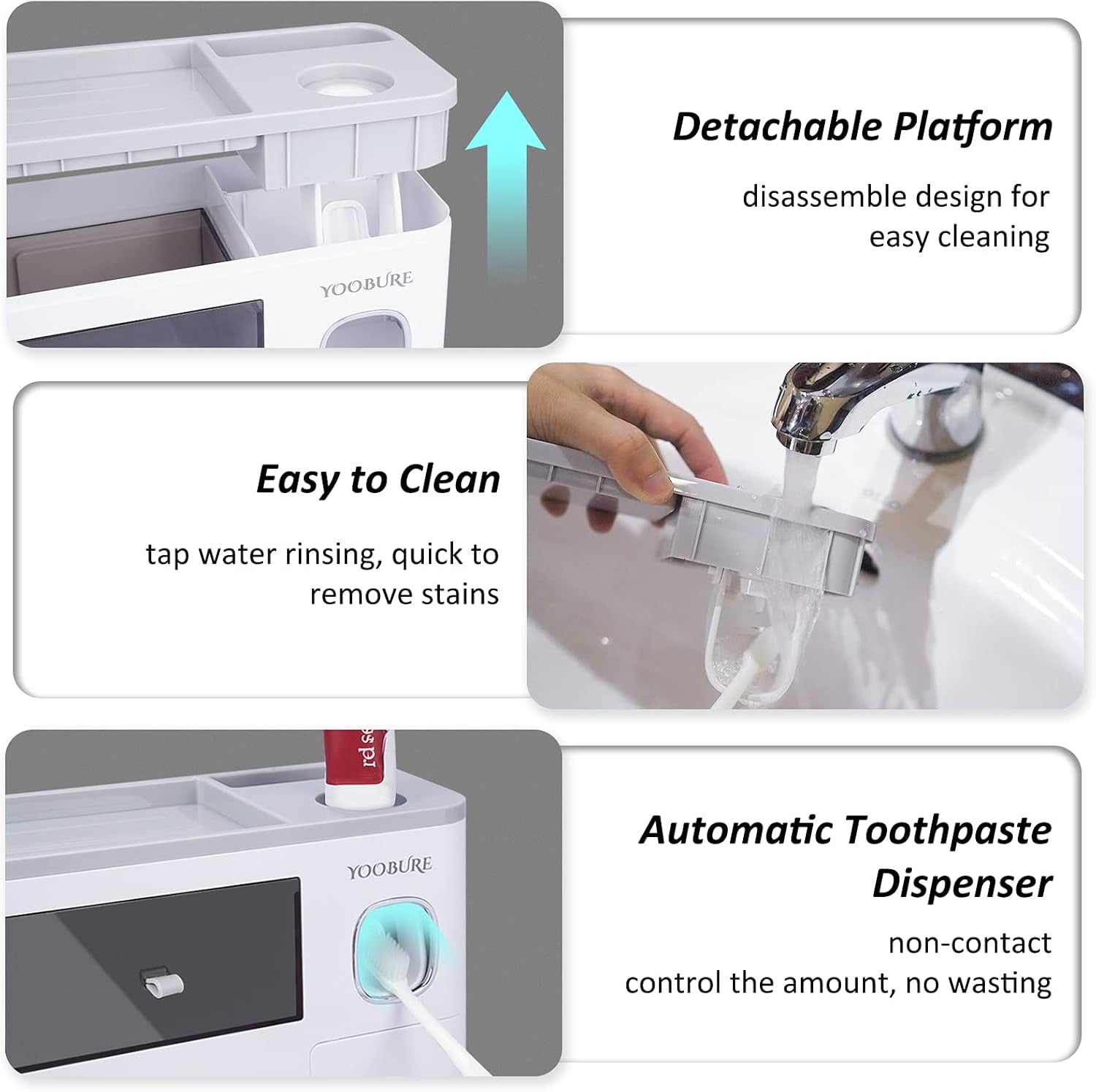 Toothbrush Holders Wall Mounted,  Automatic Toothpaste Dispenser Set for Bathrooms, Multifunctional Bathroom Organizer Holder with Cosmetic Drawer, 2 Magnetic Cups and 6 Toothbrush Slots