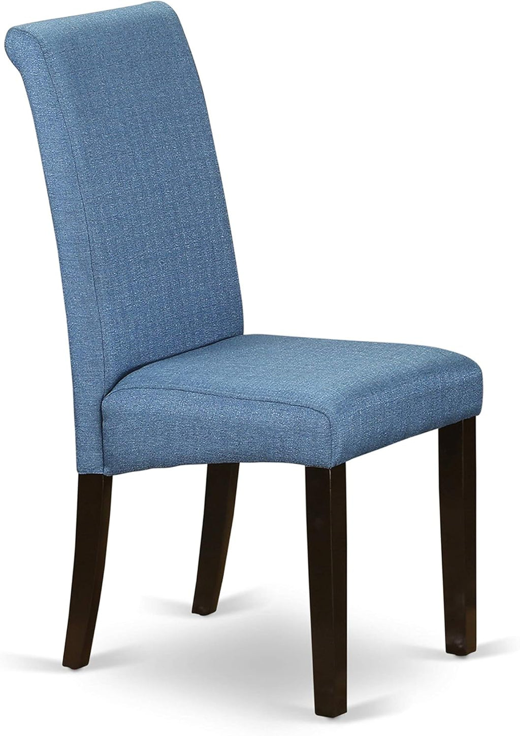 BOBA5-CAP-21 5 Piece Kitchen Table & Chairs Set Includes a round Dining Room Table and 4 Blue Color Linen Fabric Parsons Dinette Chairs, 42X42 Inch, Cappuccino