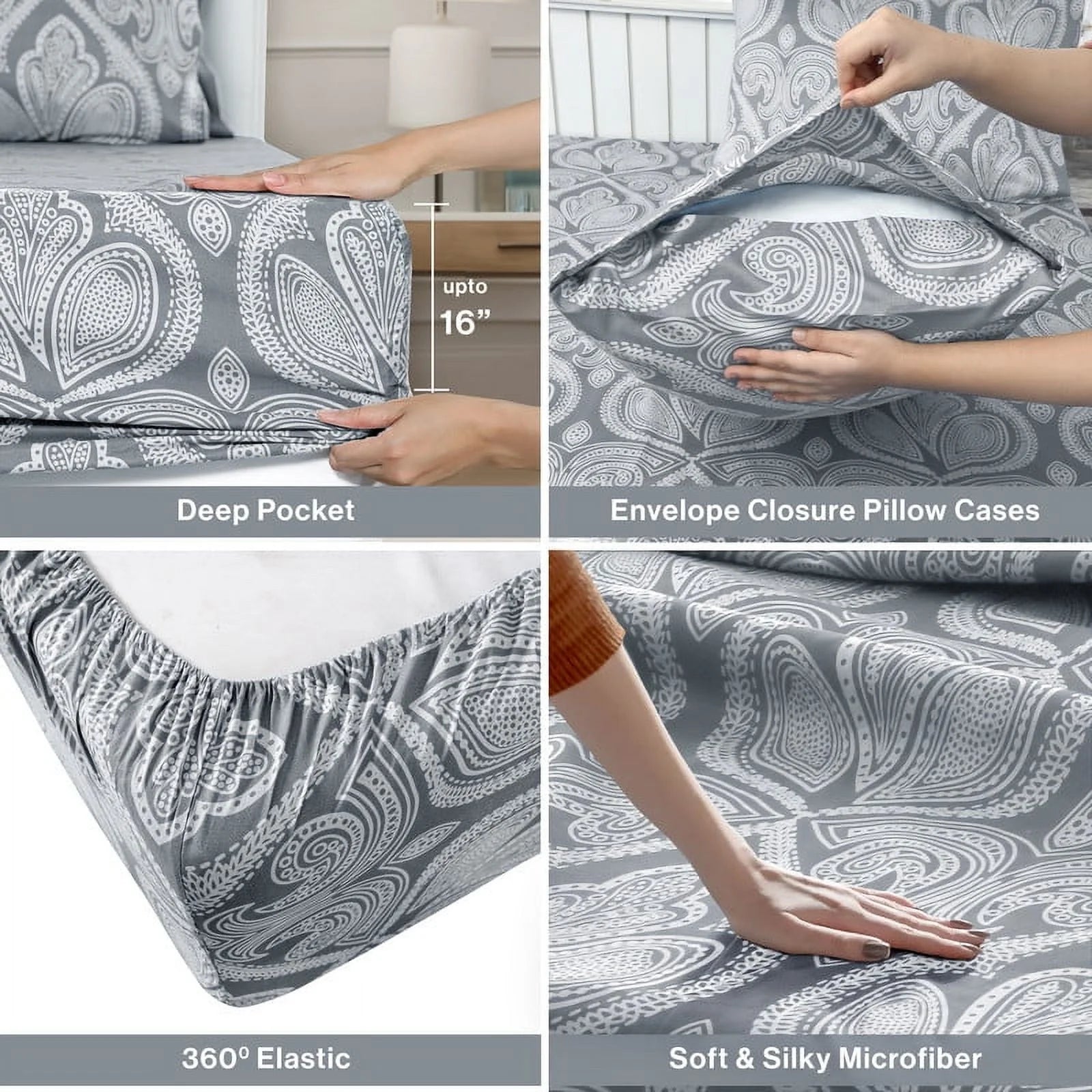 4 Piece Twin XL Bed Sheets Set - Luxury Soft Microfiber Bed Sheets Set Deep Pocket - Twin XL, Grey