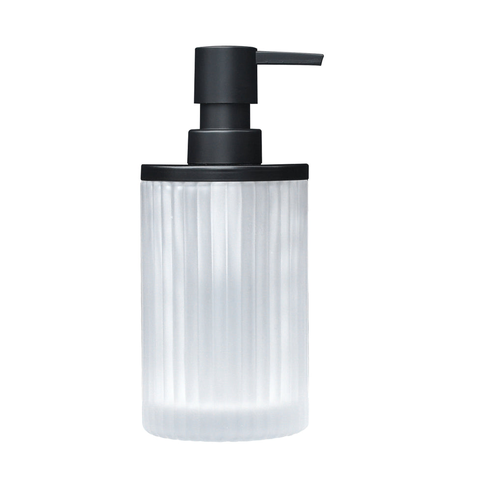 Ribbed Glass and Metal Soap Pump, White with Black Accents
