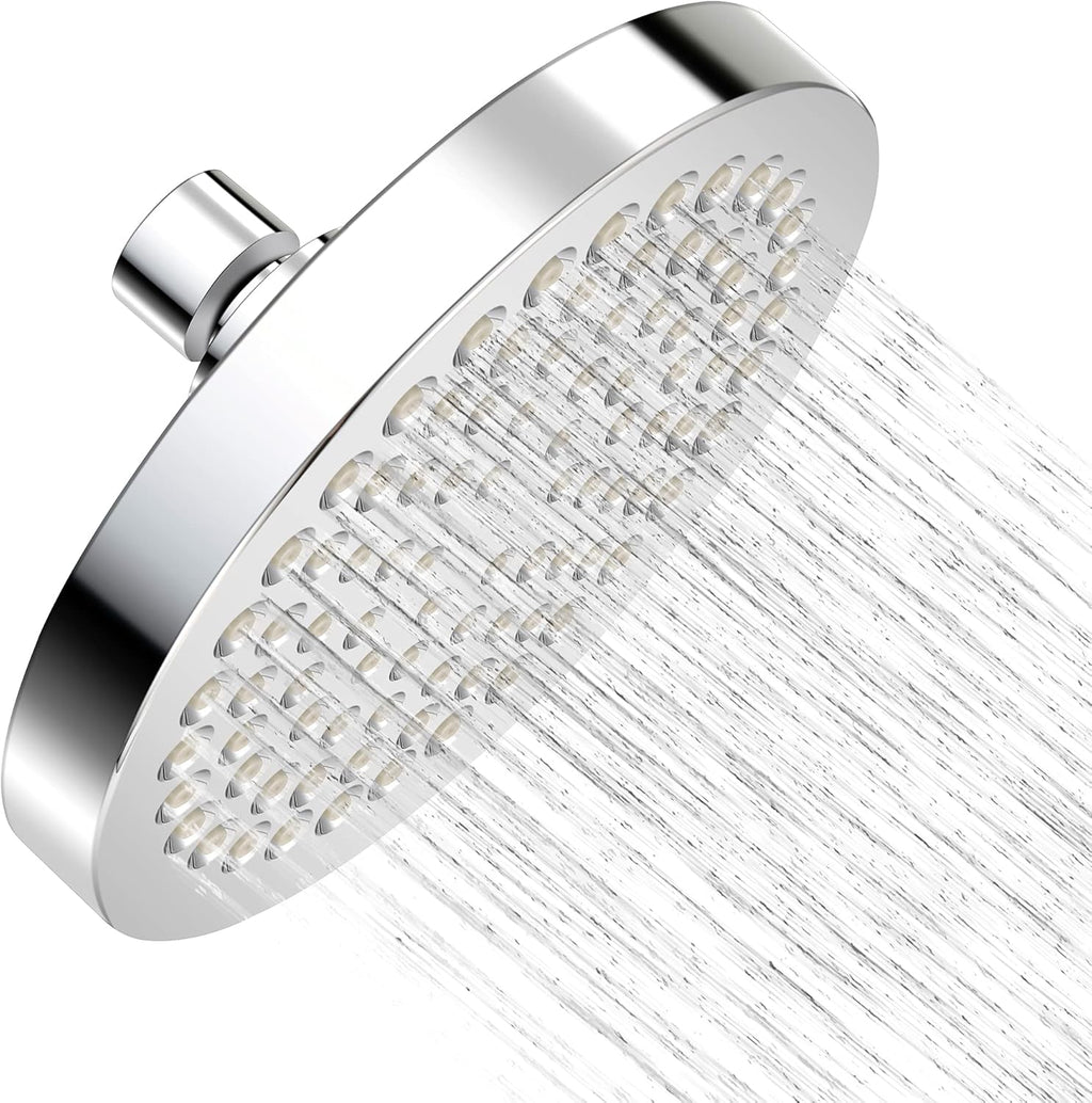 High Pressure Shower Head, 6Inch High Flow Rain Shower Head, Anti-Clogging Silicone Nozzles, High Flow Rainfall Shower Head