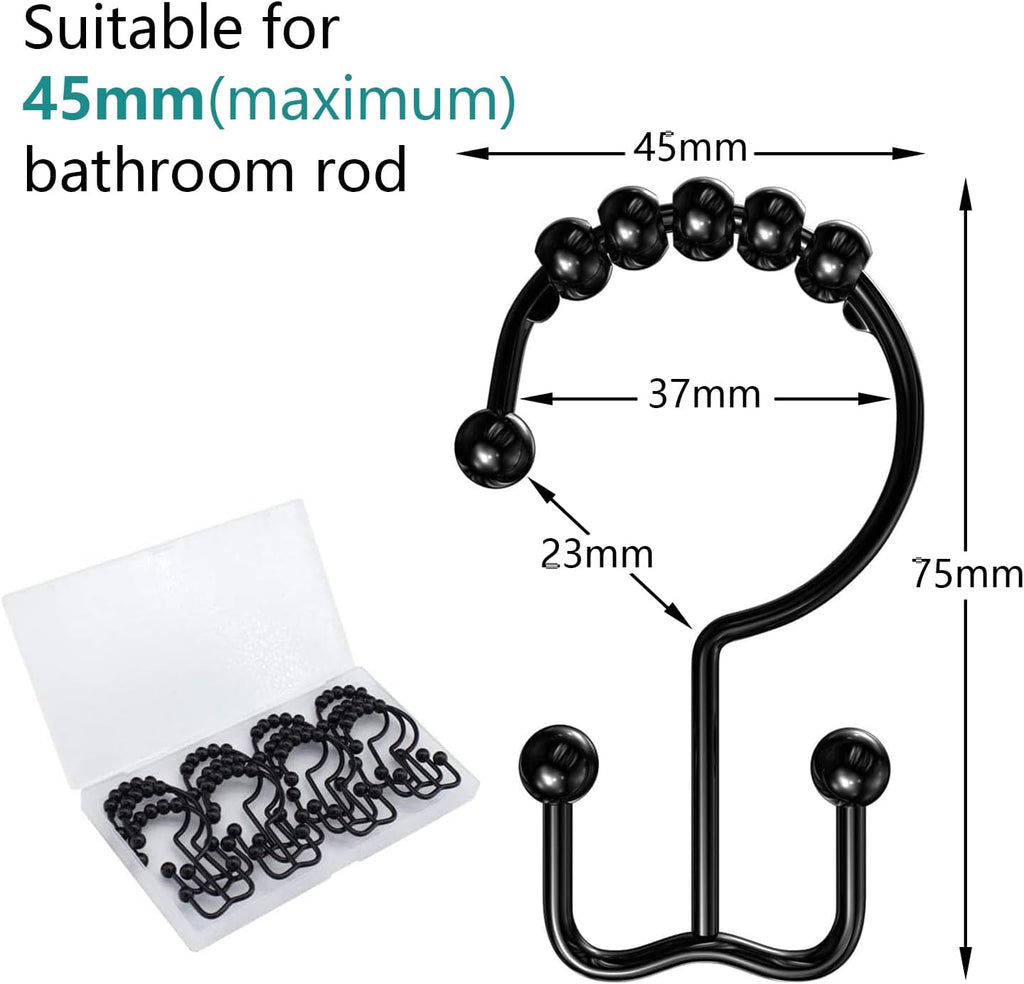 Shower Curtain Hooks Rings, Rustproof Metal Double Glide Shower Hooks for Bathroom Shower Curtain Liner and Rod, 12 Set
