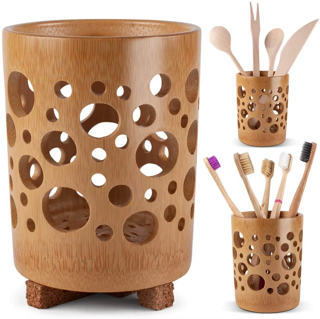 Bamboo Toothbrush Holder for Bathroom Toothbrush Cup with Drainage Quick Drying Bathroom Cup Toothpaste Holder Degradable Cup
