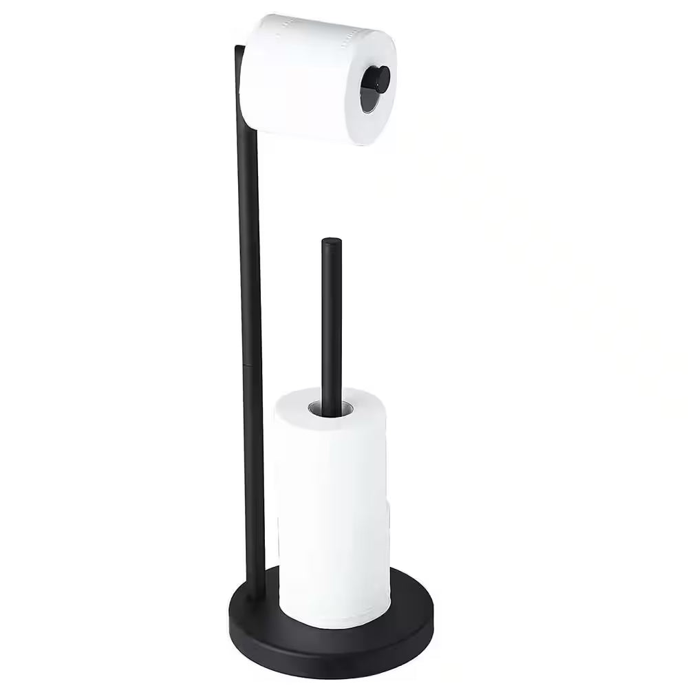 Bathroom Freestanding Toilet Paper Holder Stand with Reserver in Matte Black