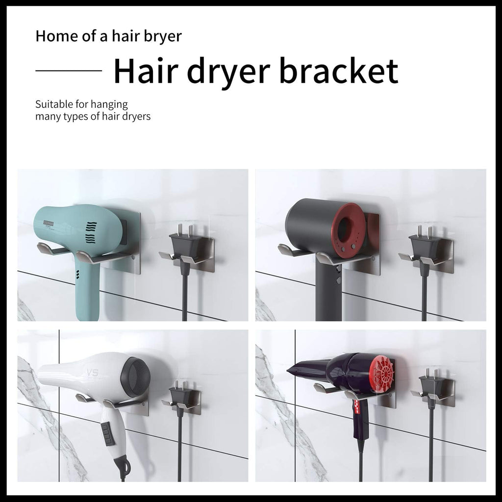 Hair Dryer Holder, New Upgrade Wall Mount Self Adhesive - Blow Dryer Holder Punching or Self-Adhesive Two Ways to Use and Fit for Most Hair Dryers