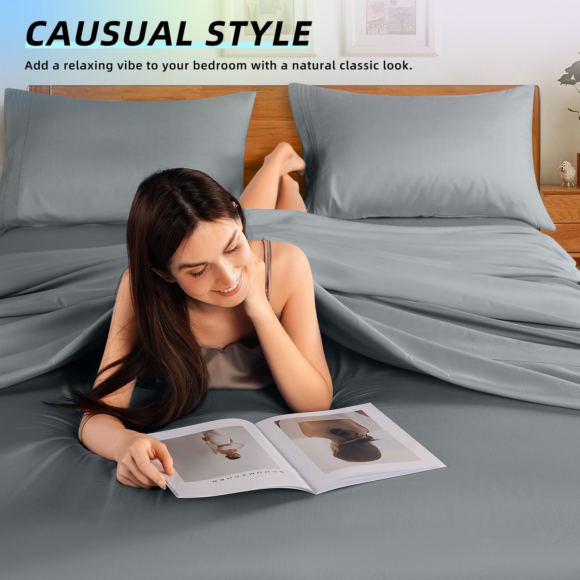 Bed Sheets Set, 1800 Series Microfiber Deep Pocket 4 Pieces Luxury Soft Sheet Set, Queen, Dark Gray