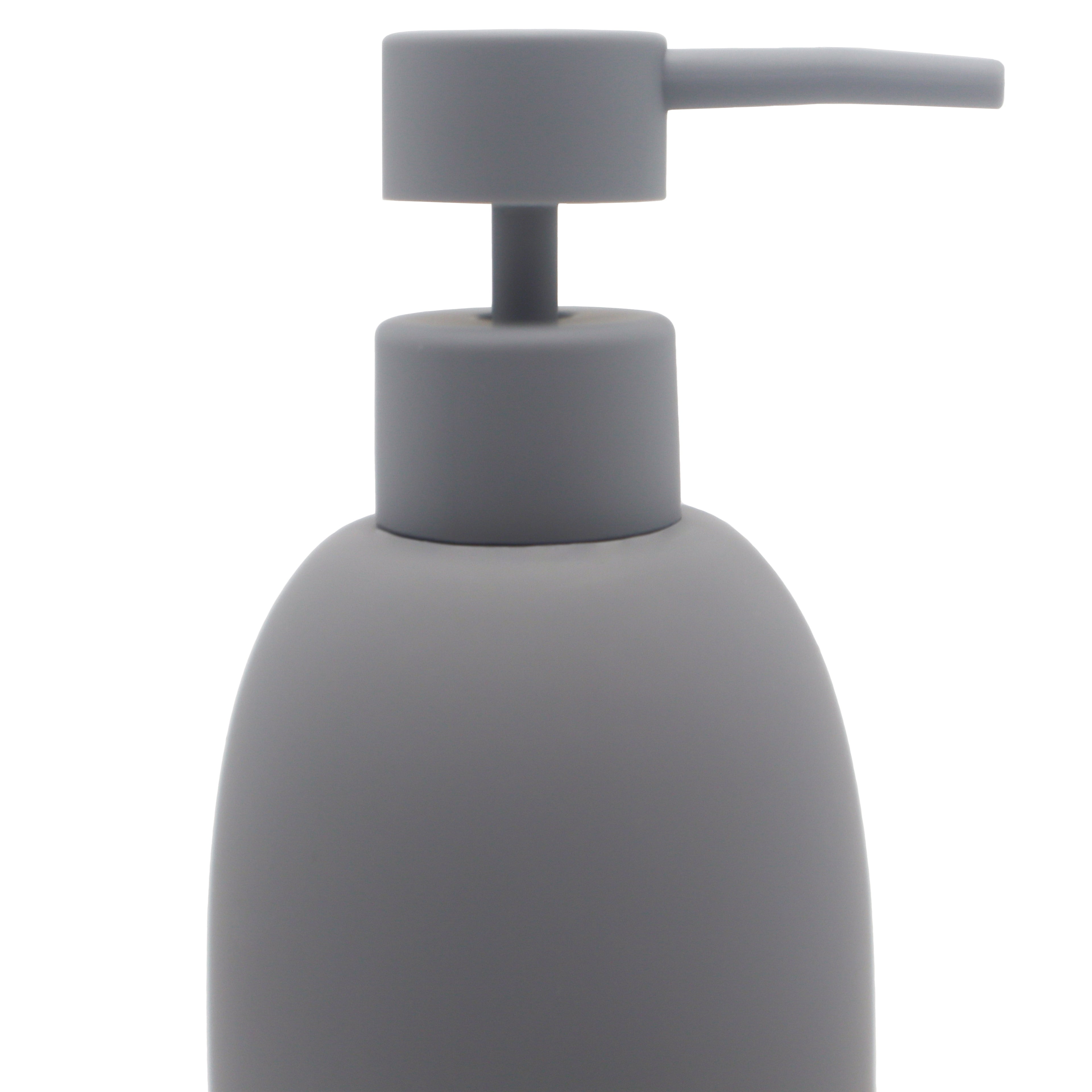 Ceramic Stoneware Bath Accessories 3-Piece Set, Grey – Soap Pump Dispenser, Tumbler, and Accessory Tray