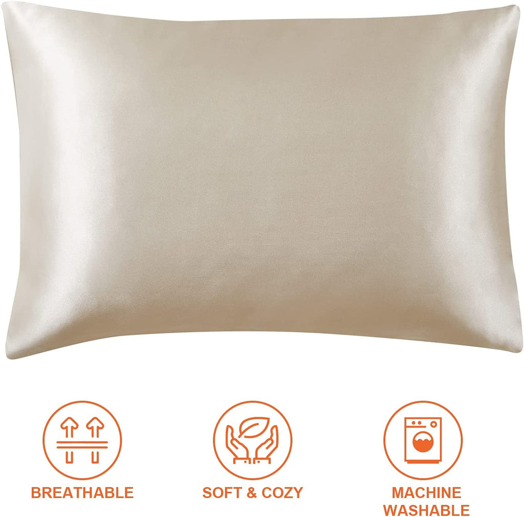 Satin Pillowcase Queen Set of 2, Soft Pillowcases for Hair and Skin Similar to Silk, Beige Pillow Cases 2 Pack with Envelope Closure, 20X30 Inches