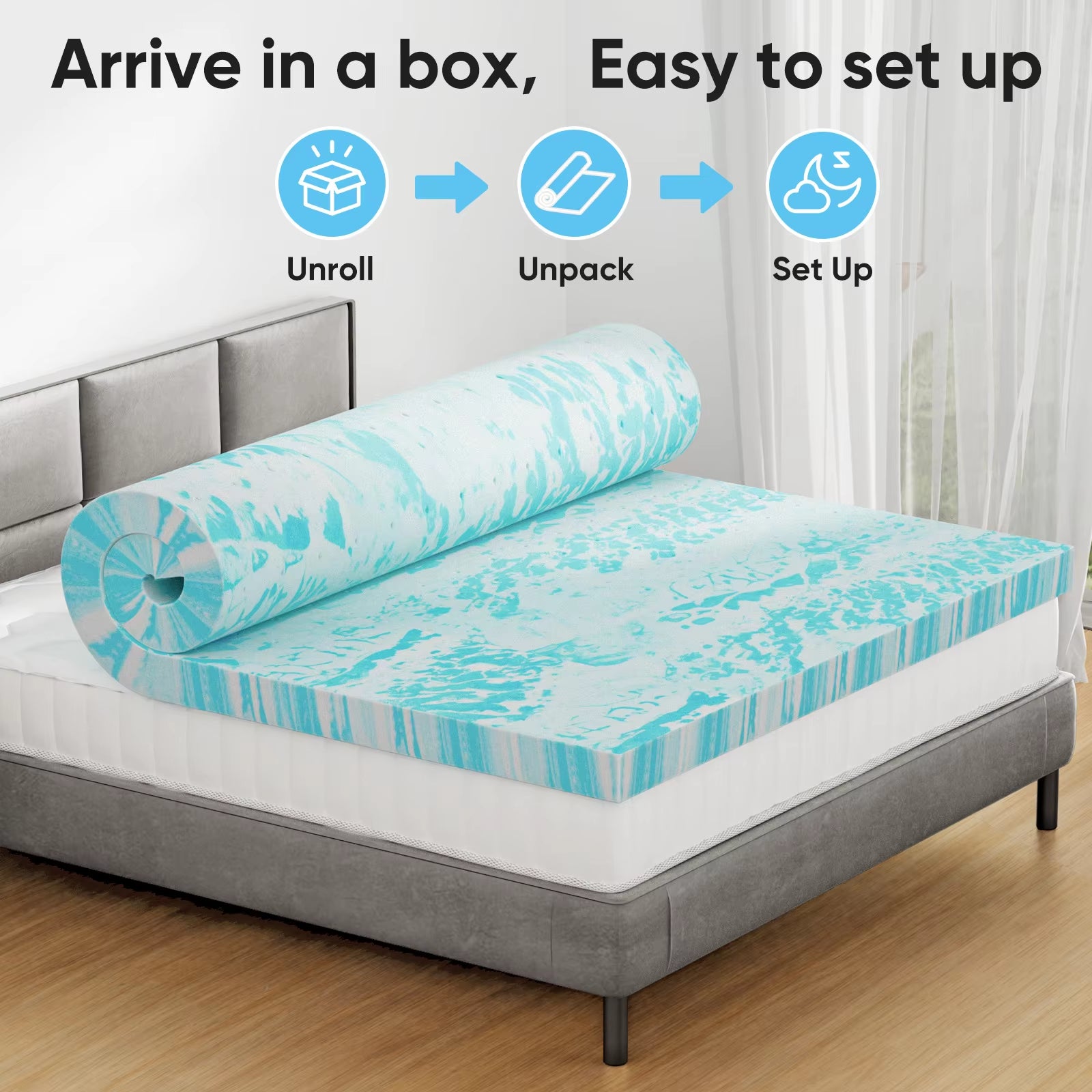 2-3 Inch Gel Memory Foam Mattress Topper Full Size Cooling Mattress Soft and Breathable Bed Topper School Bedroom Furniture