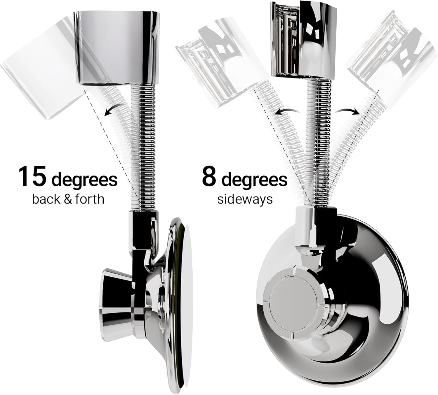 Shower Head Holder - Flexible Shower Head Holder Adjustable Vacuum Suction Cup Shower Head Wall Mount Holder for Hand Held Shower Head (Adhesive Sticker Provided) (Chrome)
