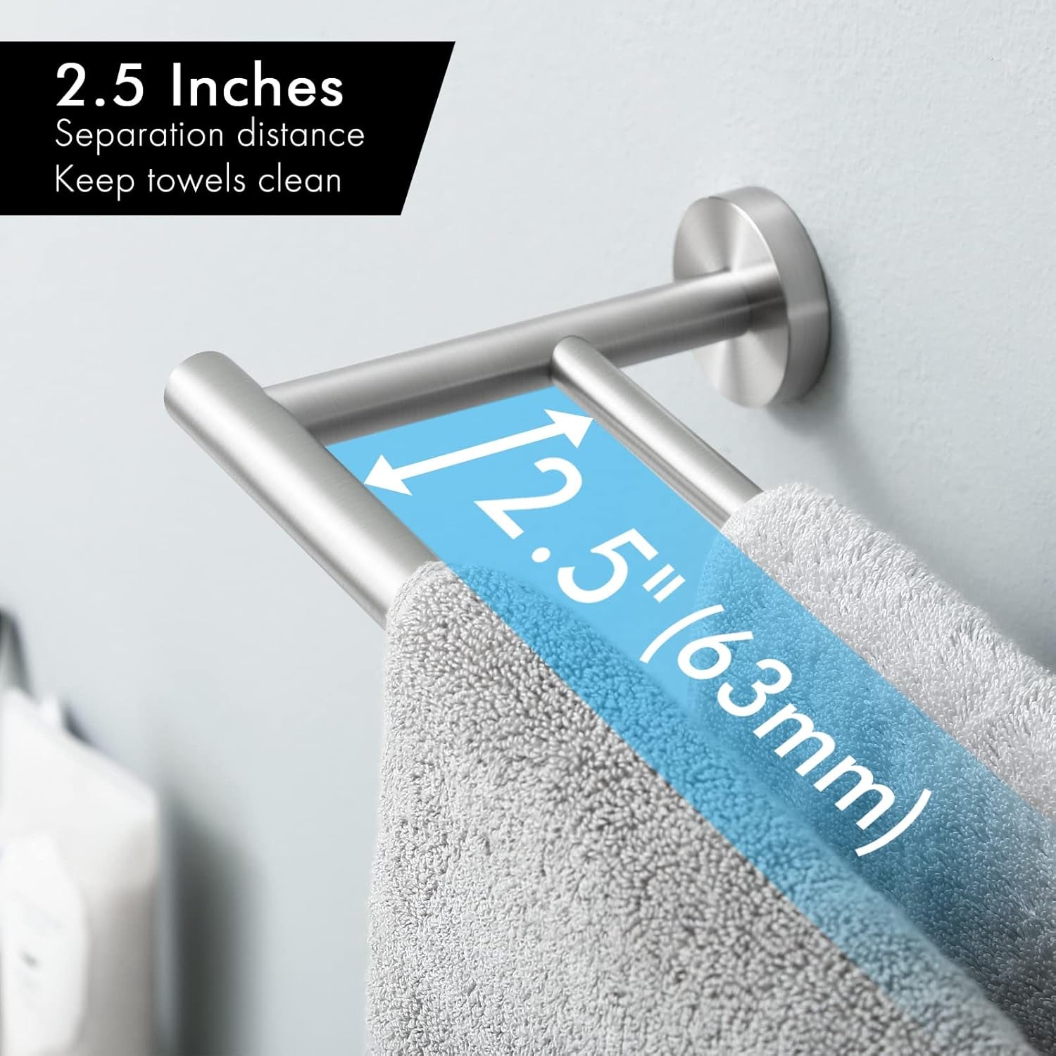 Double Towel Bar 23.6 Inch Bathroom Kitchen Towel Holder Dual Towel Rod Rustproof Wall Mount SUS304 Stainless Steel Brushed Finish, A2001S60-2