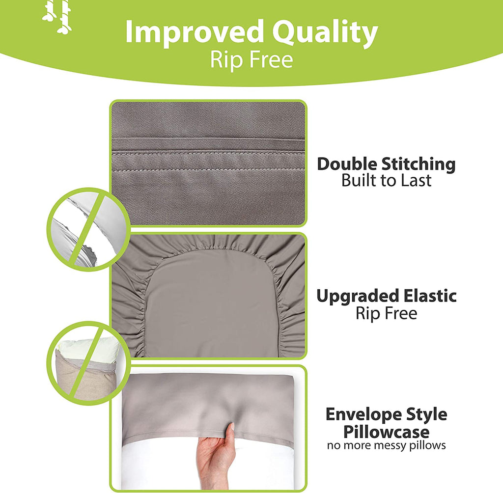 100% Viscose Derived from Bamboo Sheets Twin - 4PC Set - Super Soft Cooling Sheets - up to 16’’ Deep Pocket - Luxury Series - 1 Flat Sheet,1 Fitted Sheet,2 Pillowcases (Twin Stone Grey)