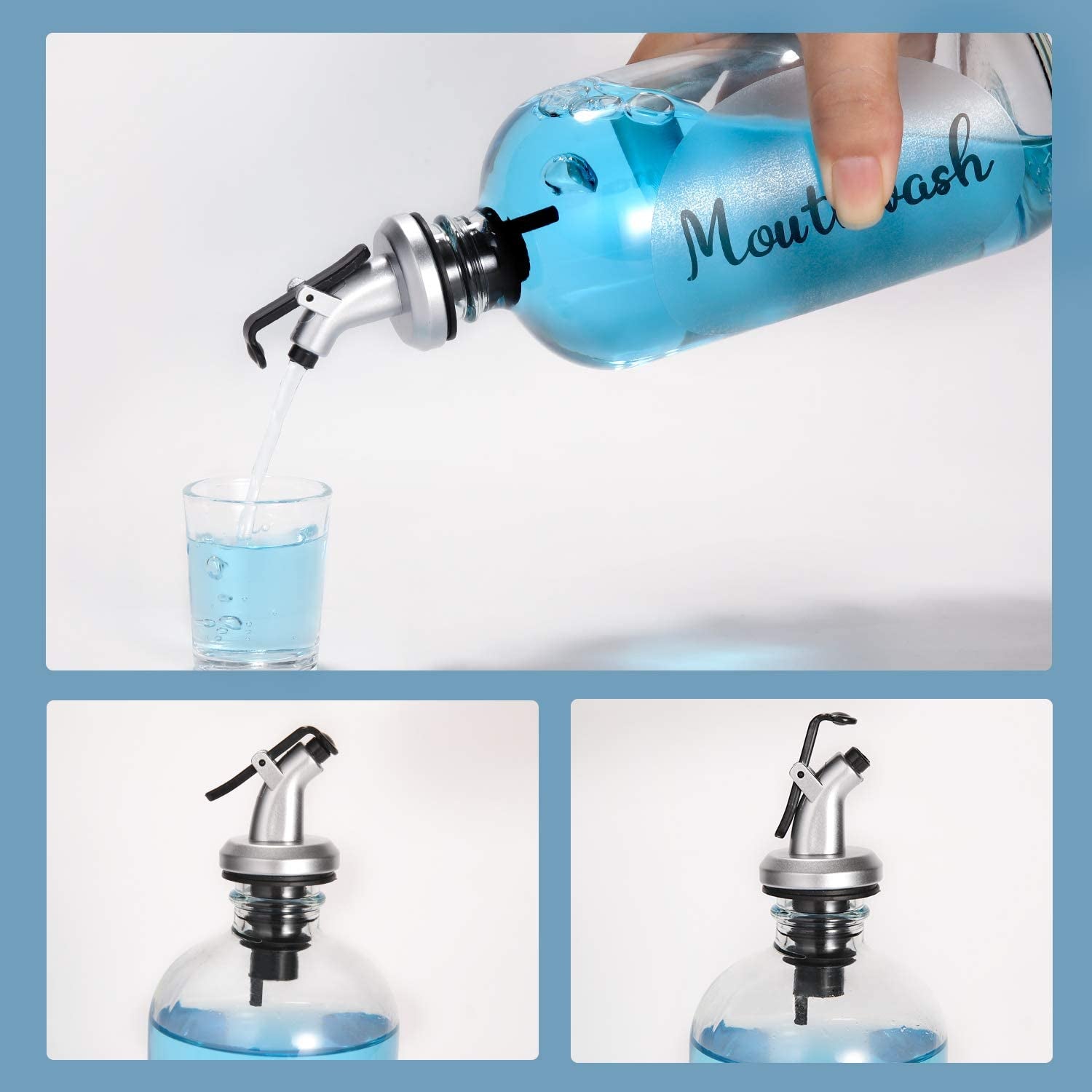 16-Ounce Glass Mouthwash Dispenser - Clear Glass Bottle with Pour Spout, Shot Gl