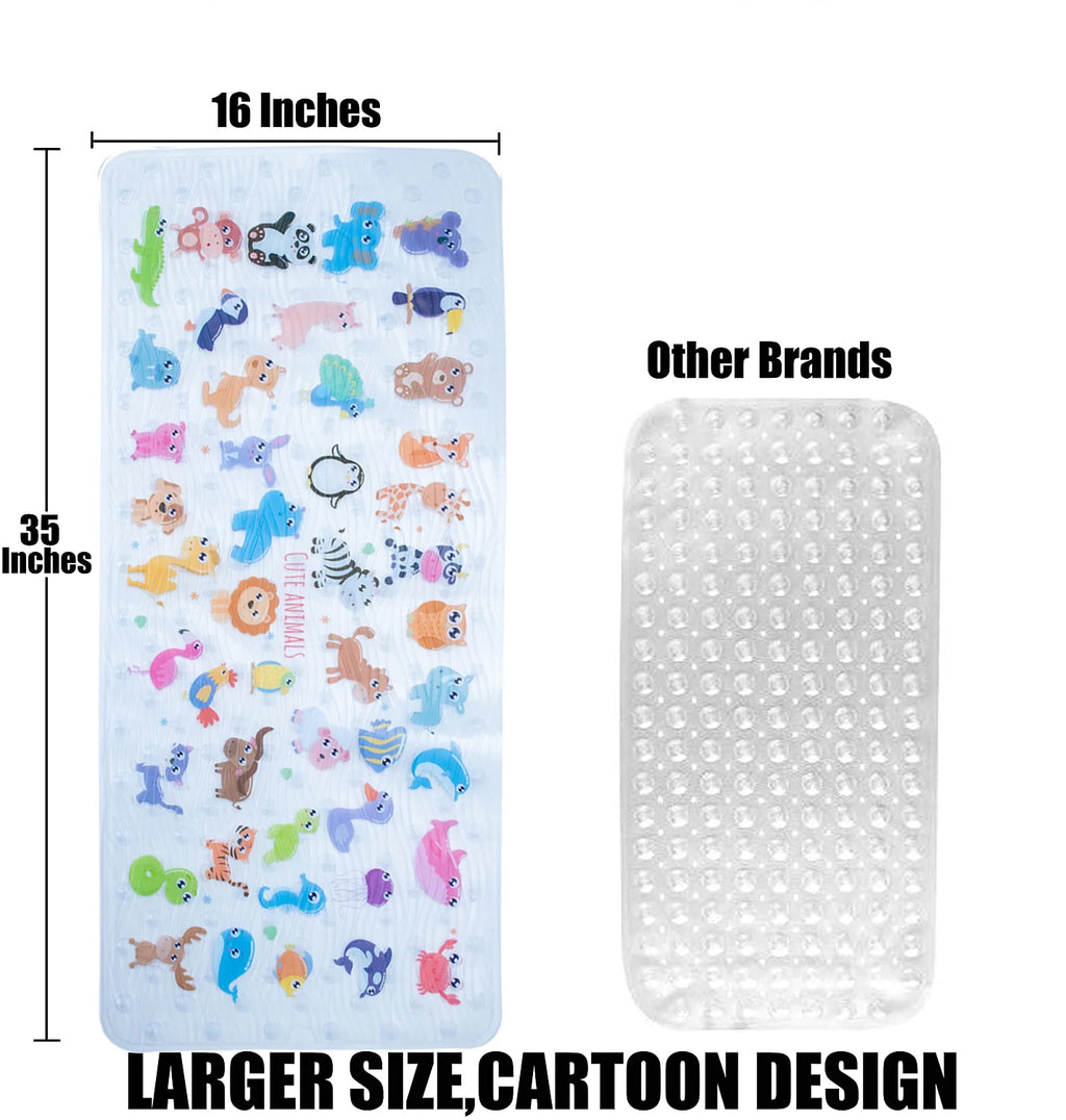 Cartoon Kids Bath Mat - Non Slip Bathtub Mat 35X16 Inch XL Large Size Tub Mats anti Slip Shower Mats for Bathroom Floor (Zoo)