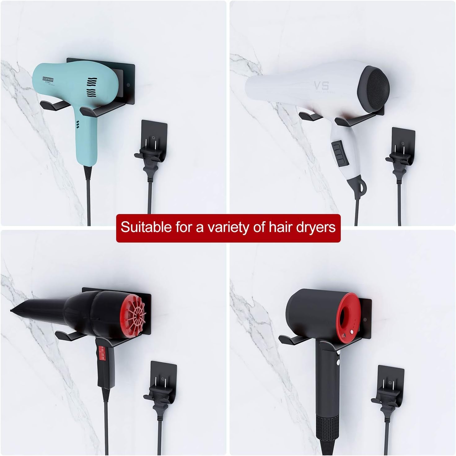 Hair Dryer Holder, Blow Dryer Holder Wall Mounted Fit for Most Hair Dryers